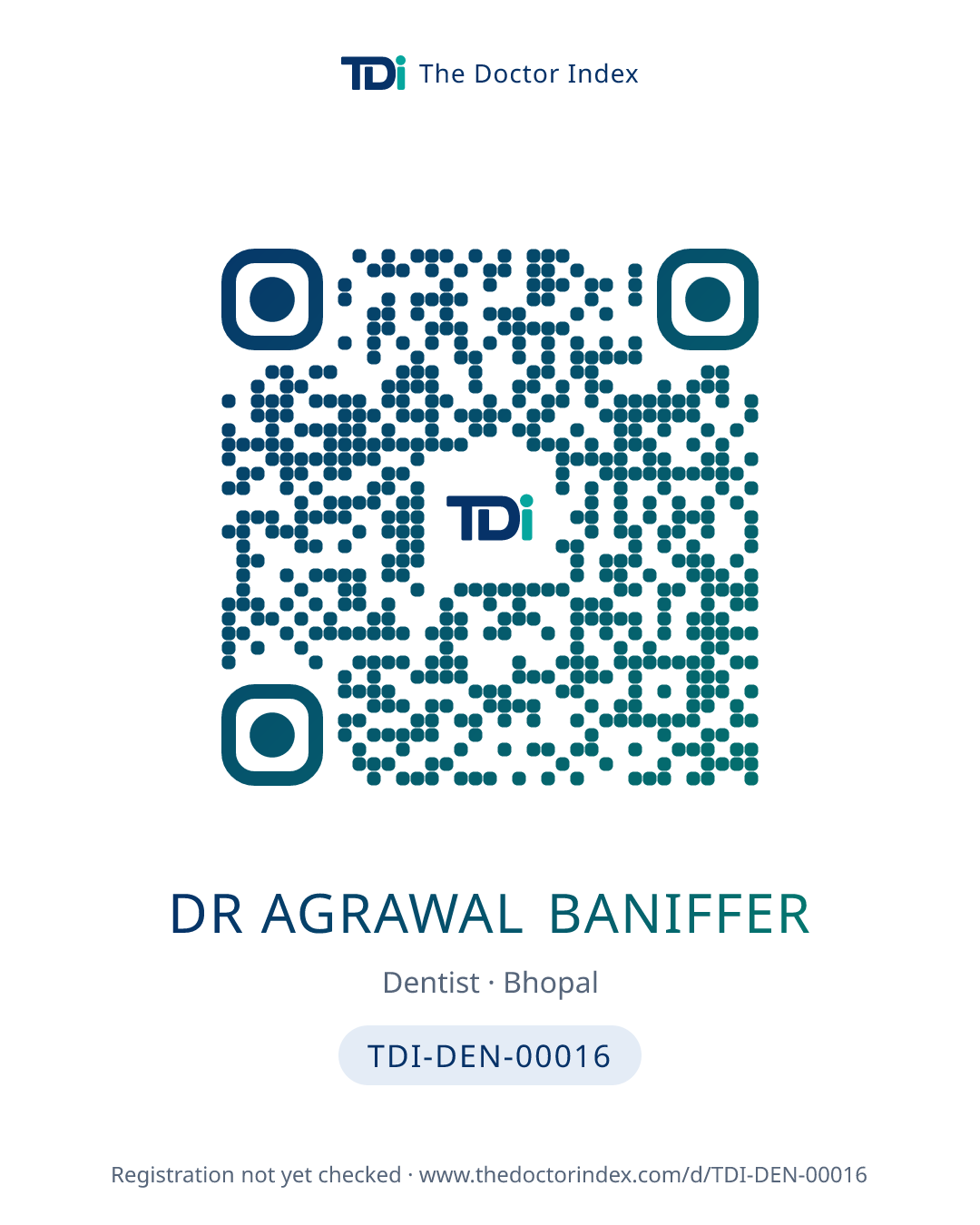 QR card for Dr Agrawal Baniffer, TDI-DEN-00016