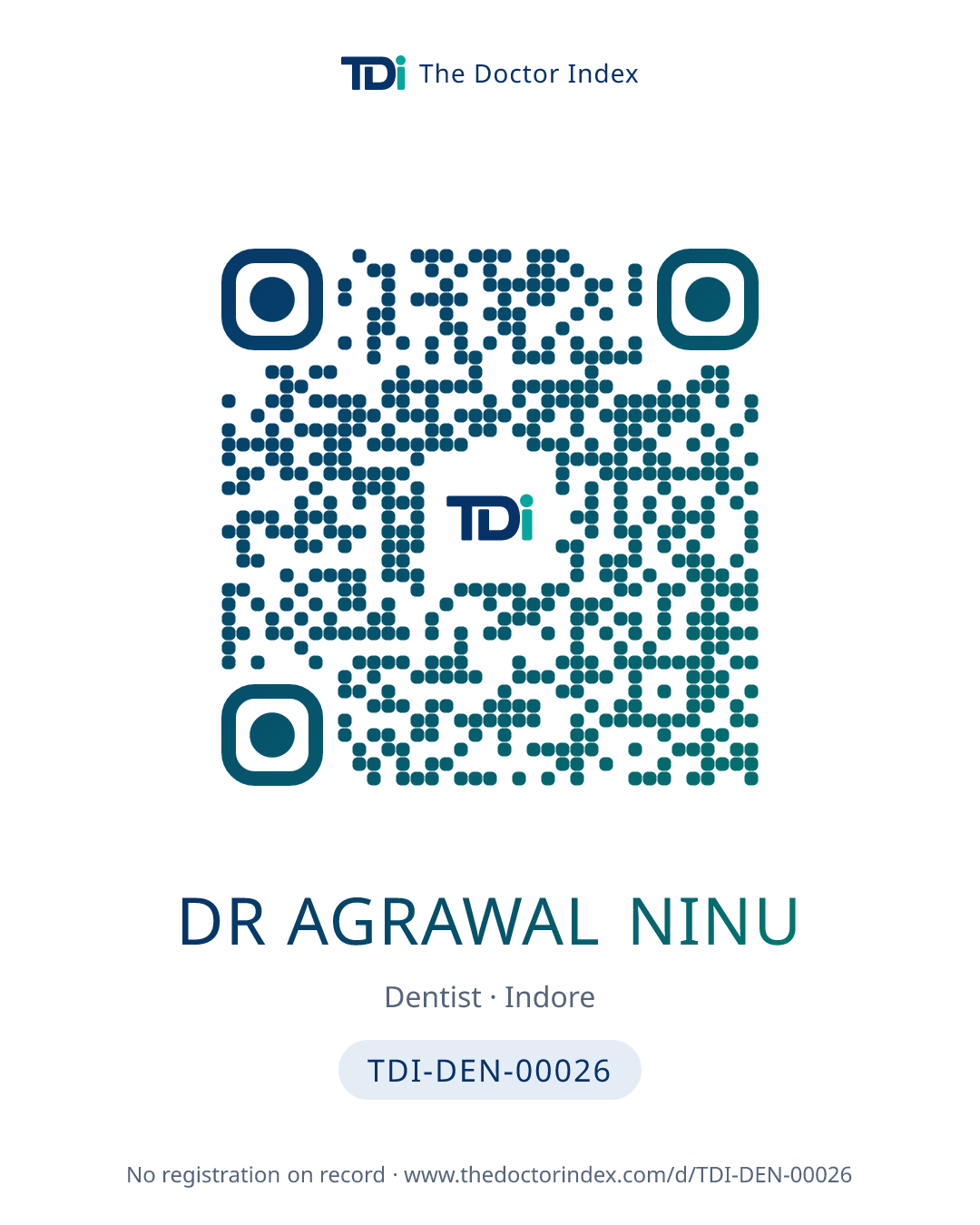 QR card for Dr Agrawal Ninu, TDI-DEN-00026