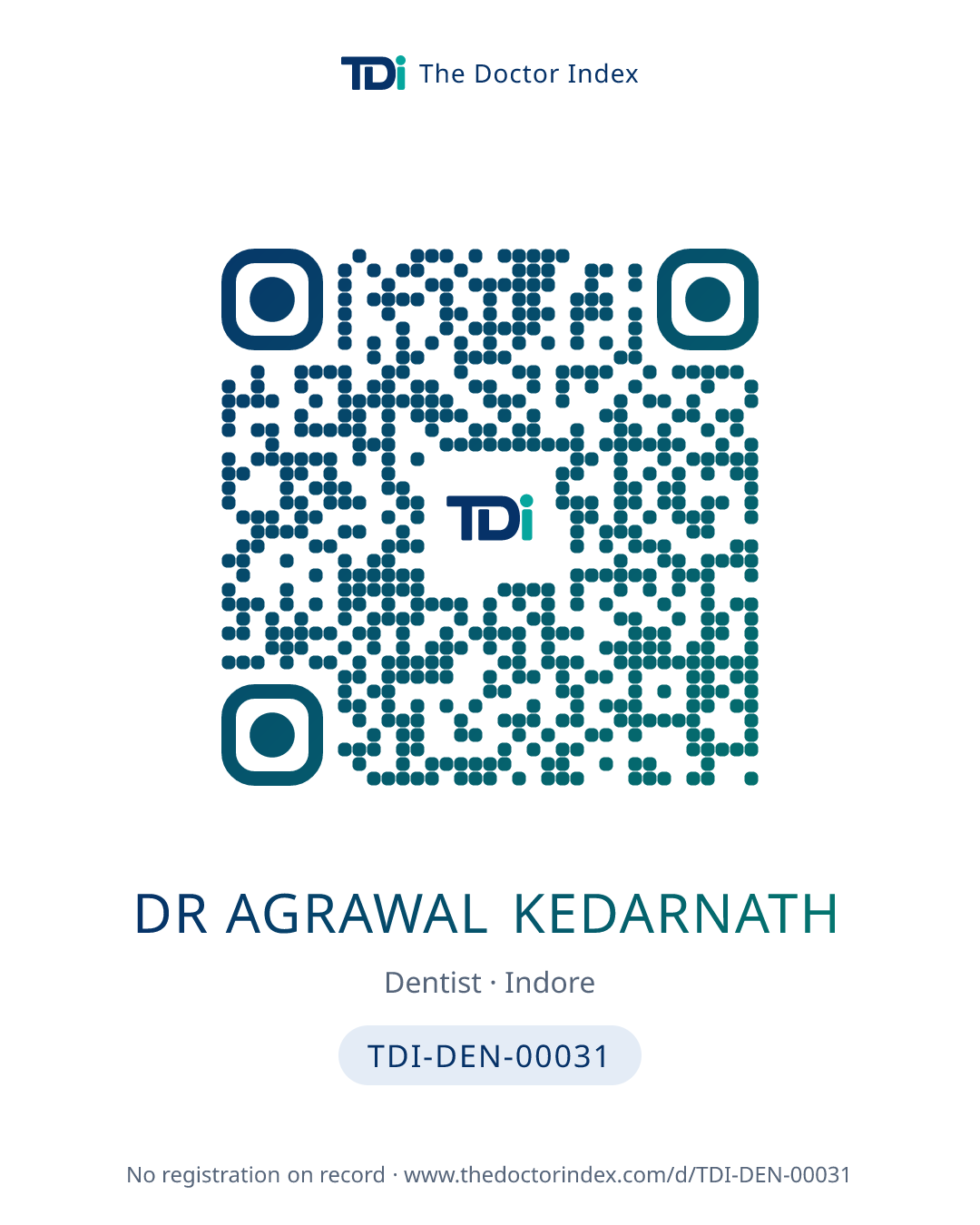QR card for Dr Agrawal Kedarnath, TDI-DEN-00031