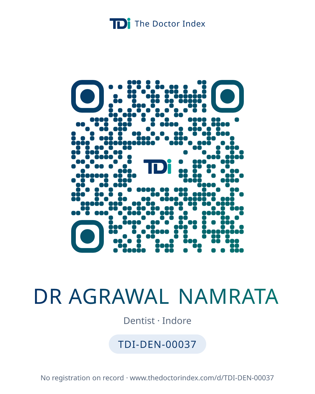 QR card for Dr Agrawal Namrata, TDI-DEN-00037