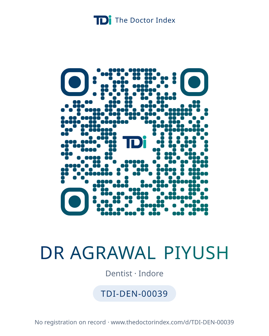 QR card for Dr Agrawal Piyush, TDI-DEN-00039