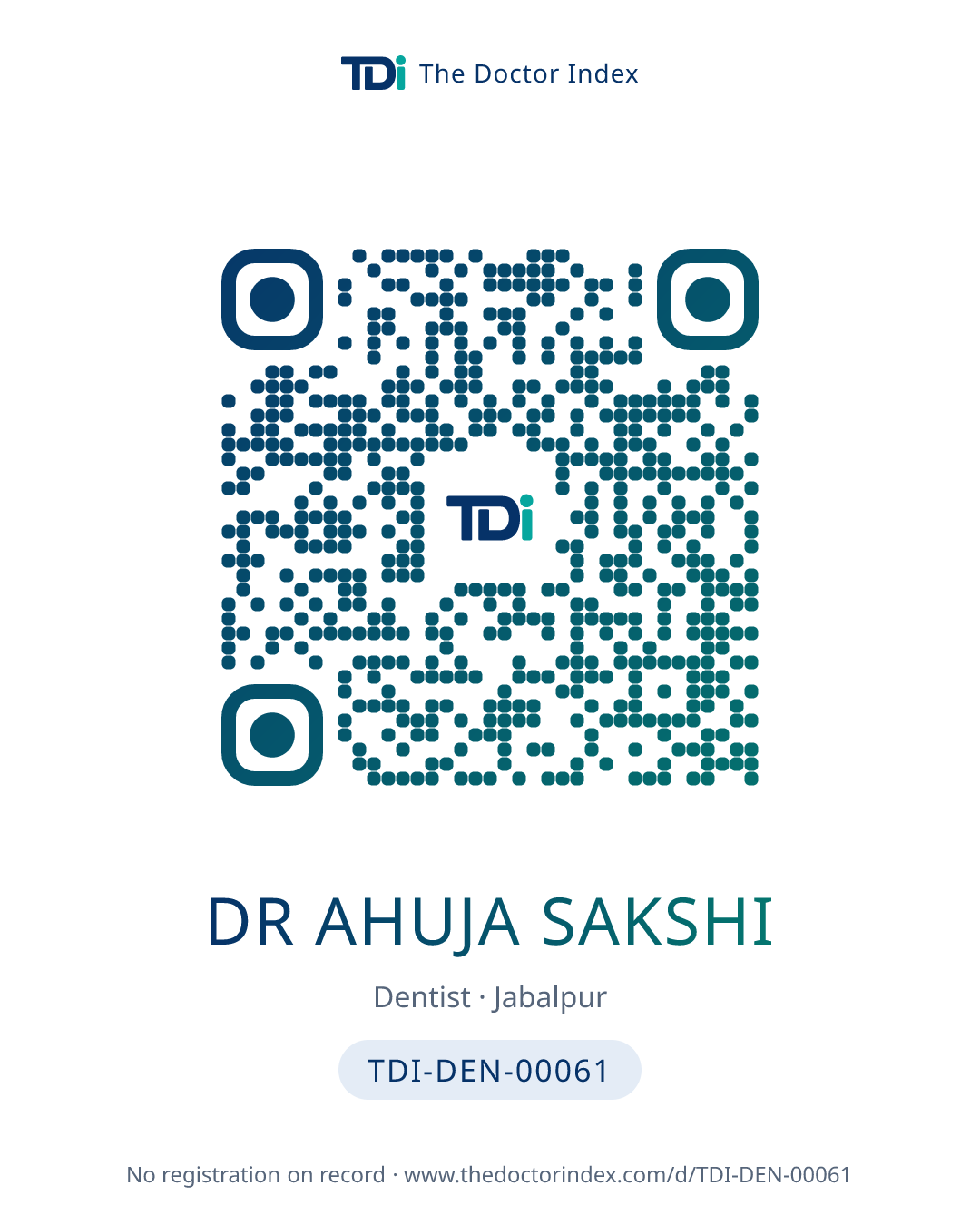 QR card for Dr Ahuja Sakshi, TDI-DEN-00061