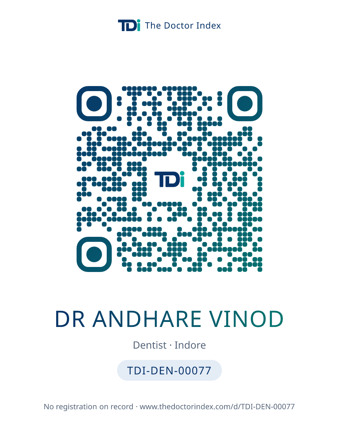 QR card for Dr Andhare Vinod, TDI-DEN-00077