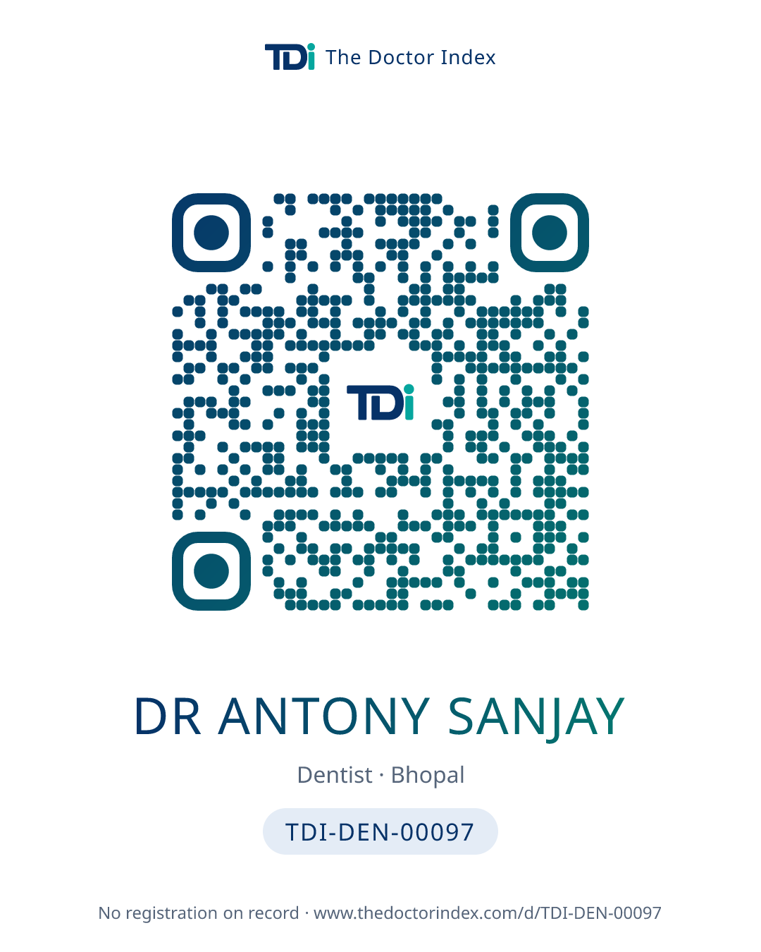 QR card for Dr Antony Sanjay, TDI-DEN-00097