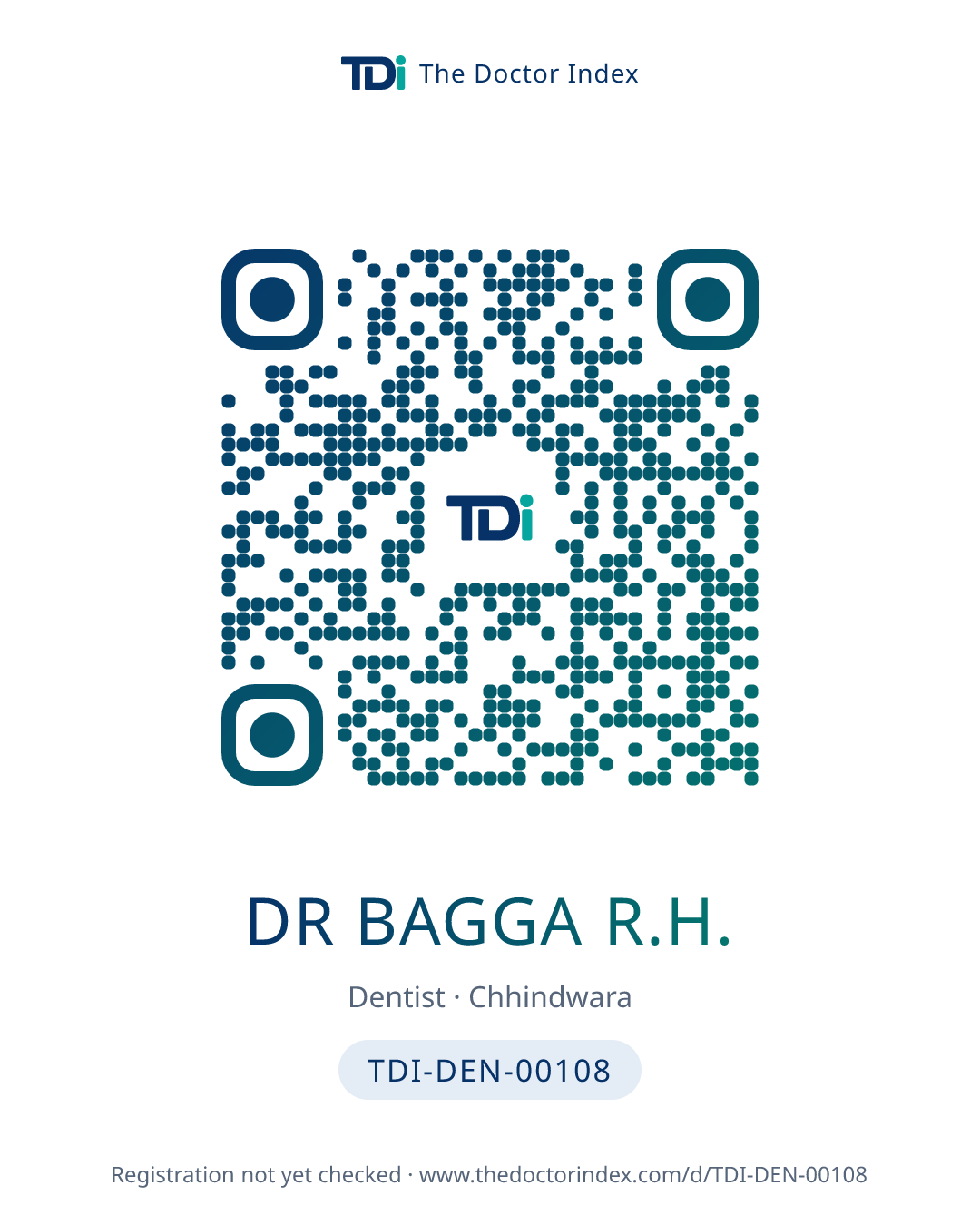 QR card for Dr Bagga R.H., TDI-DEN-00108