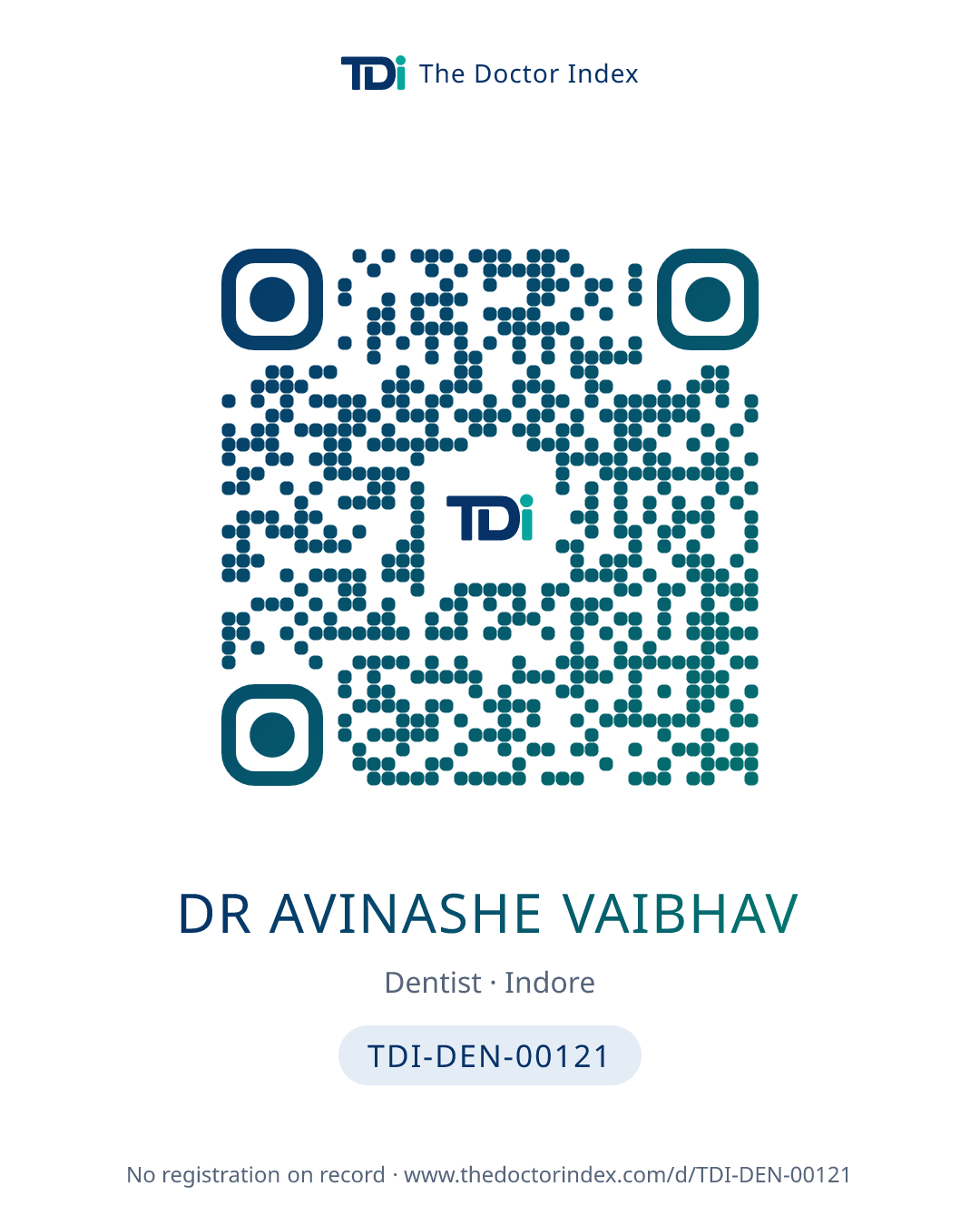 QR card for Dr Avinashe Vaibhav, TDI-DEN-00121