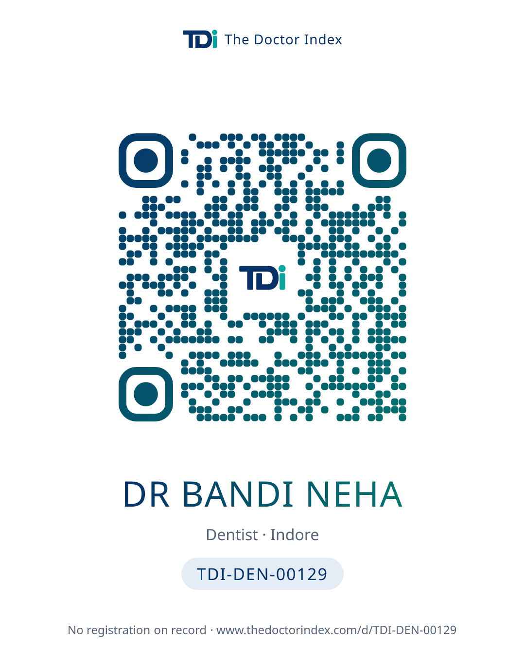 QR card for Dr Bandi Neha, TDI-DEN-00129