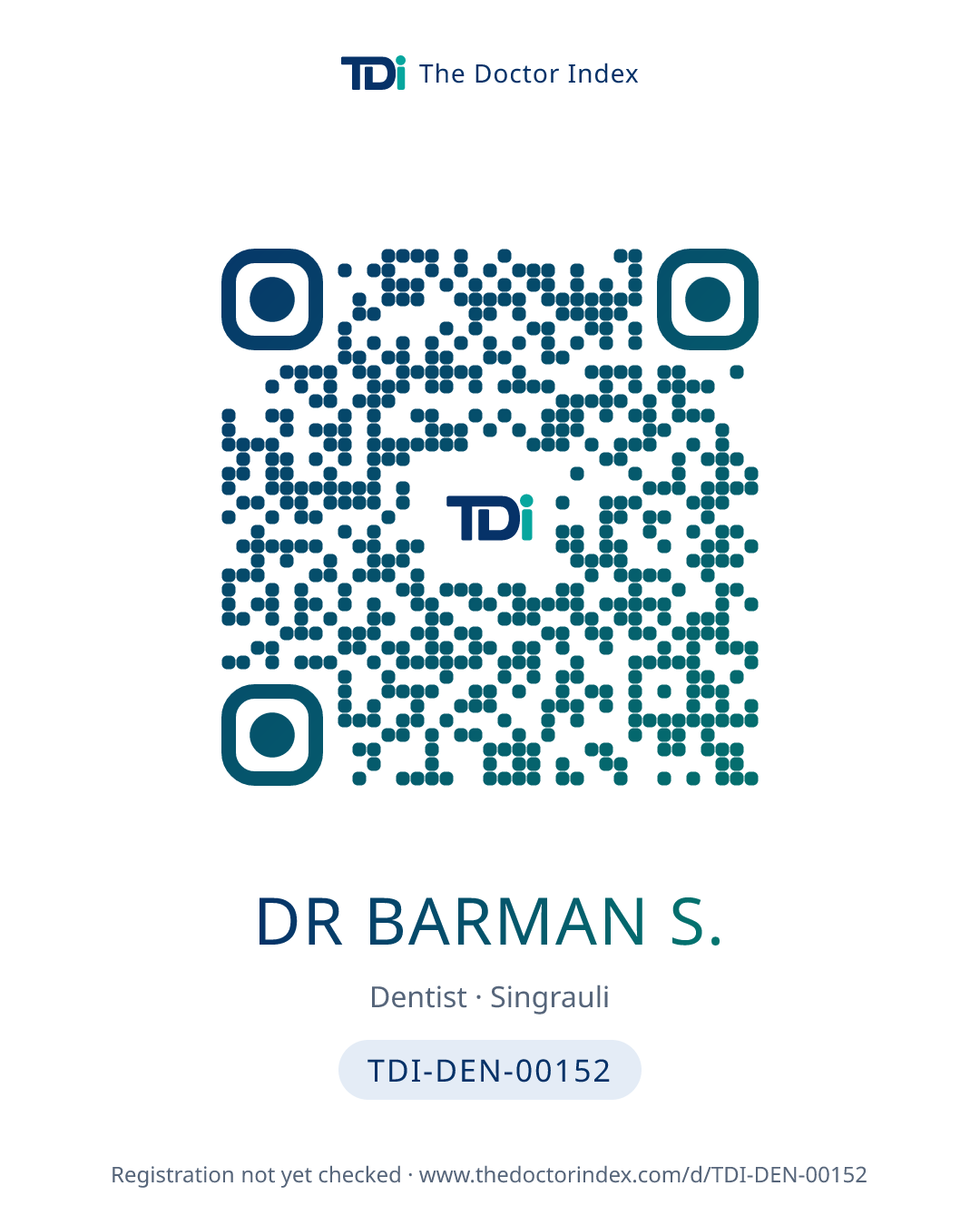QR card for Dr Barman S., TDI-DEN-00152