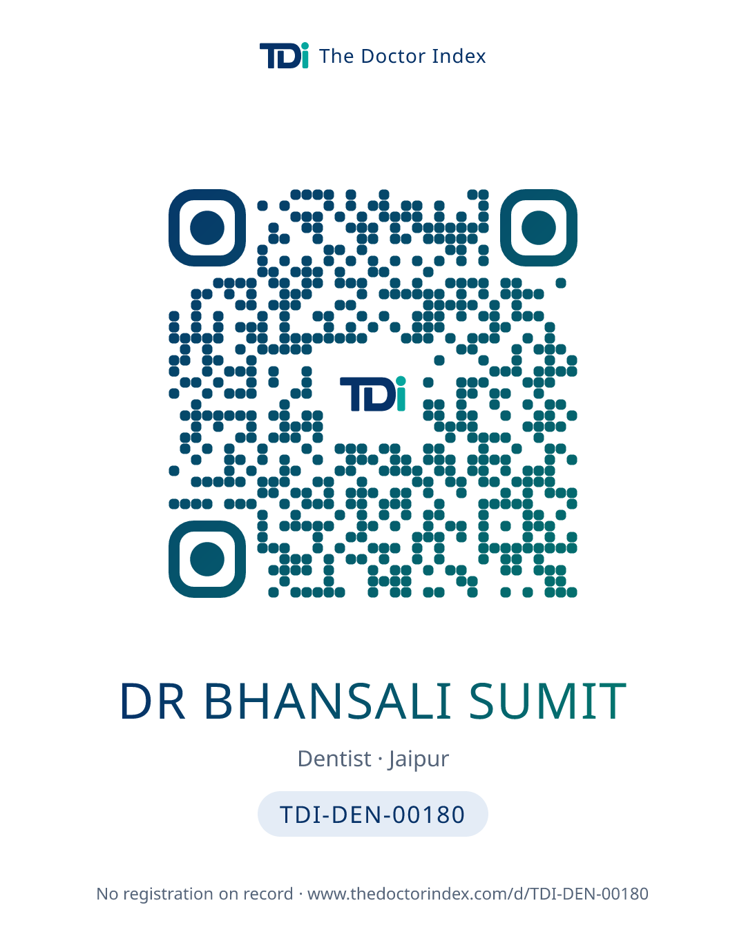 QR card for Dr Bhansali Sumit, TDI-DEN-00180