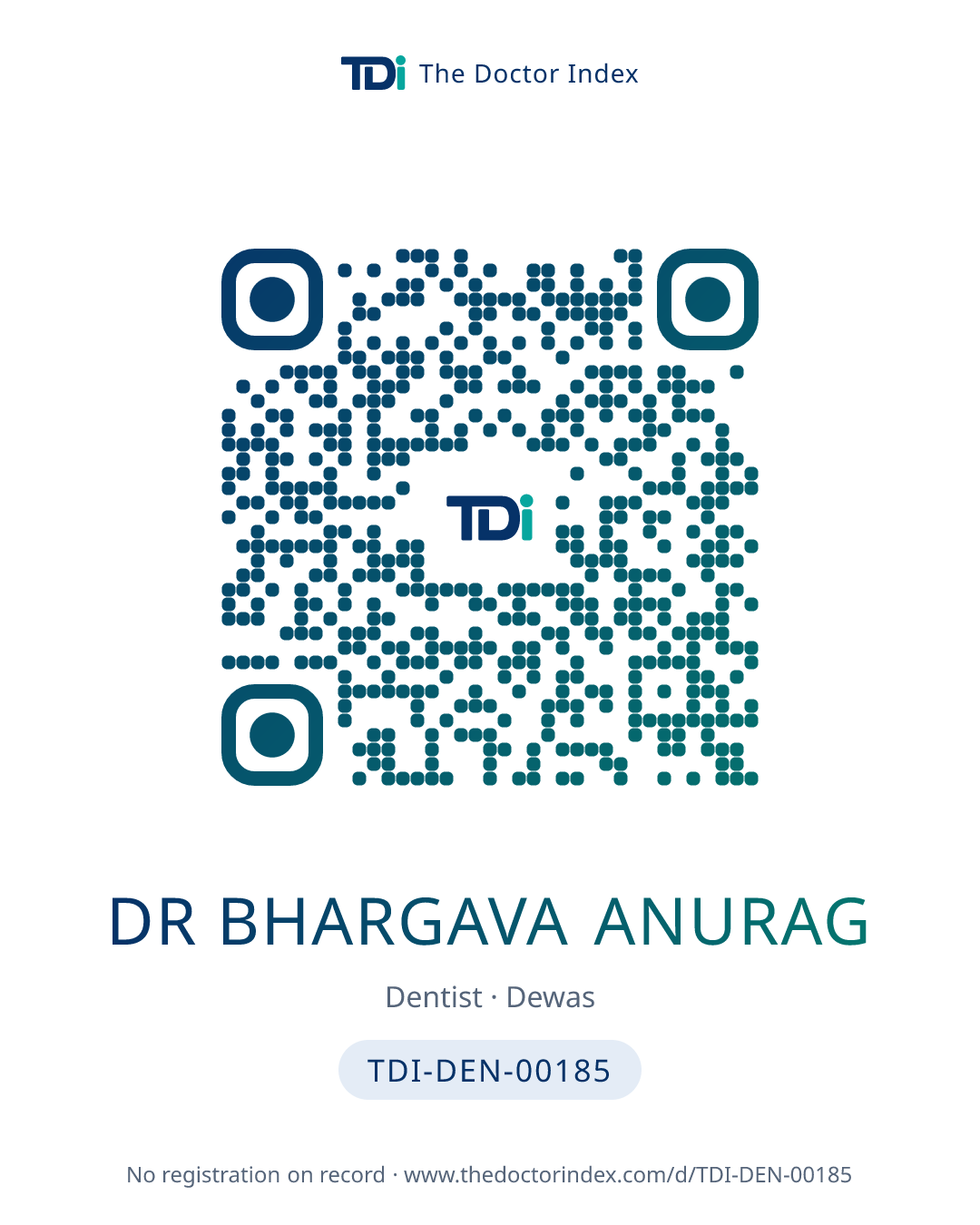 QR card for Dr Bhargava Anurag, TDI-DEN-00185