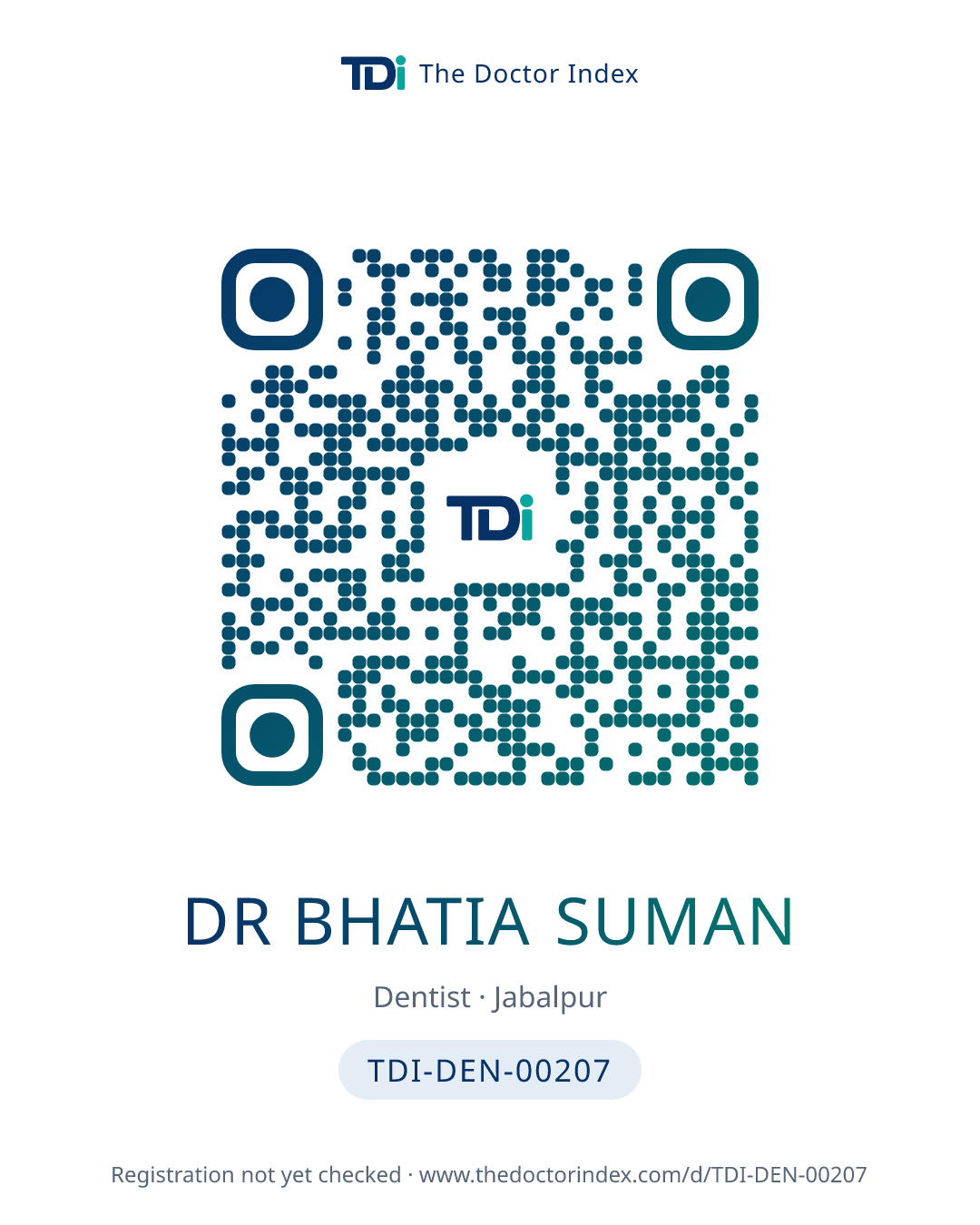 QR card for Dr Bhatia Suman, TDI-DEN-00207
