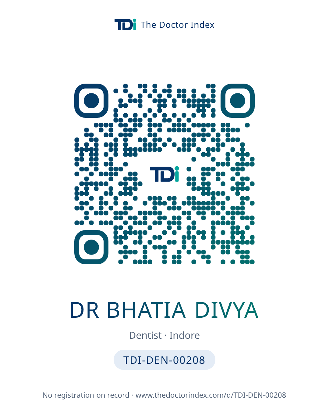 QR card for Dr Bhatia Divya, TDI-DEN-00208