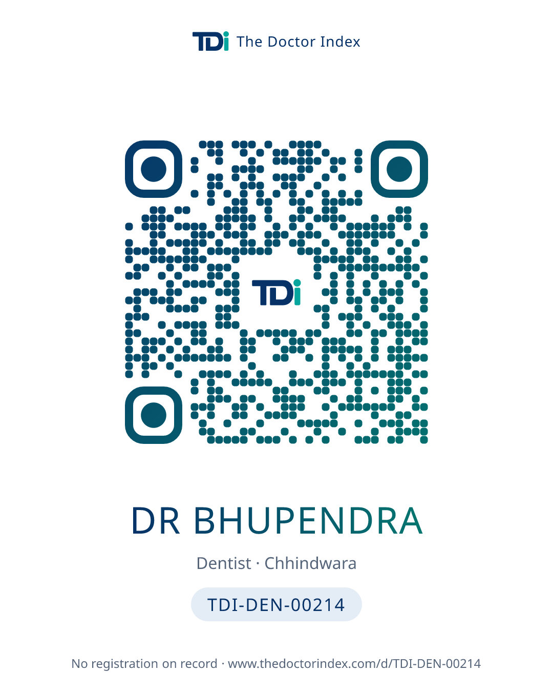 QR card for Dr Bhupendra, TDI-DEN-00214