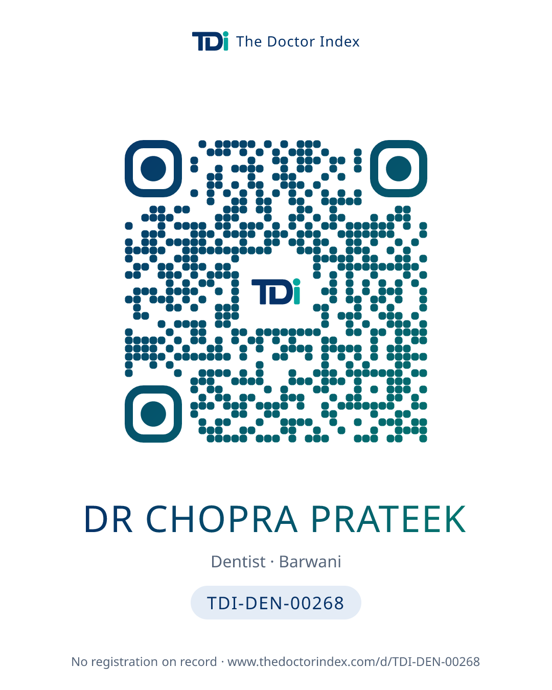 QR card for Dr Chopra Prateek, TDI-DEN-00268