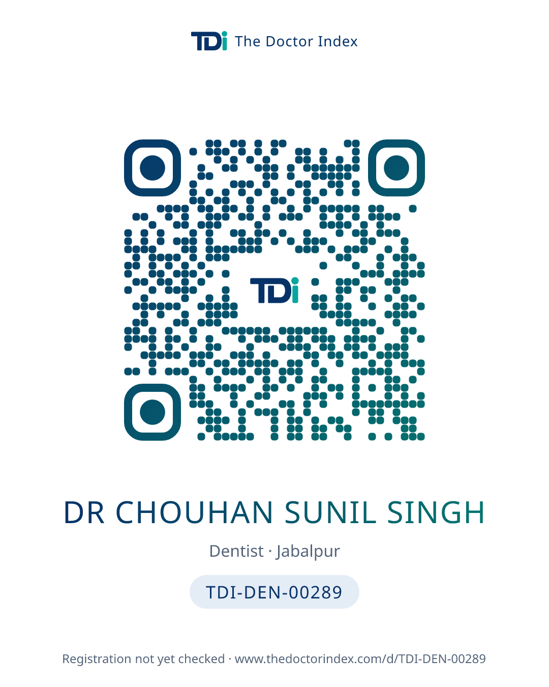 QR card for Dr Chouhan Sunil Singh, TDI-DEN-00289