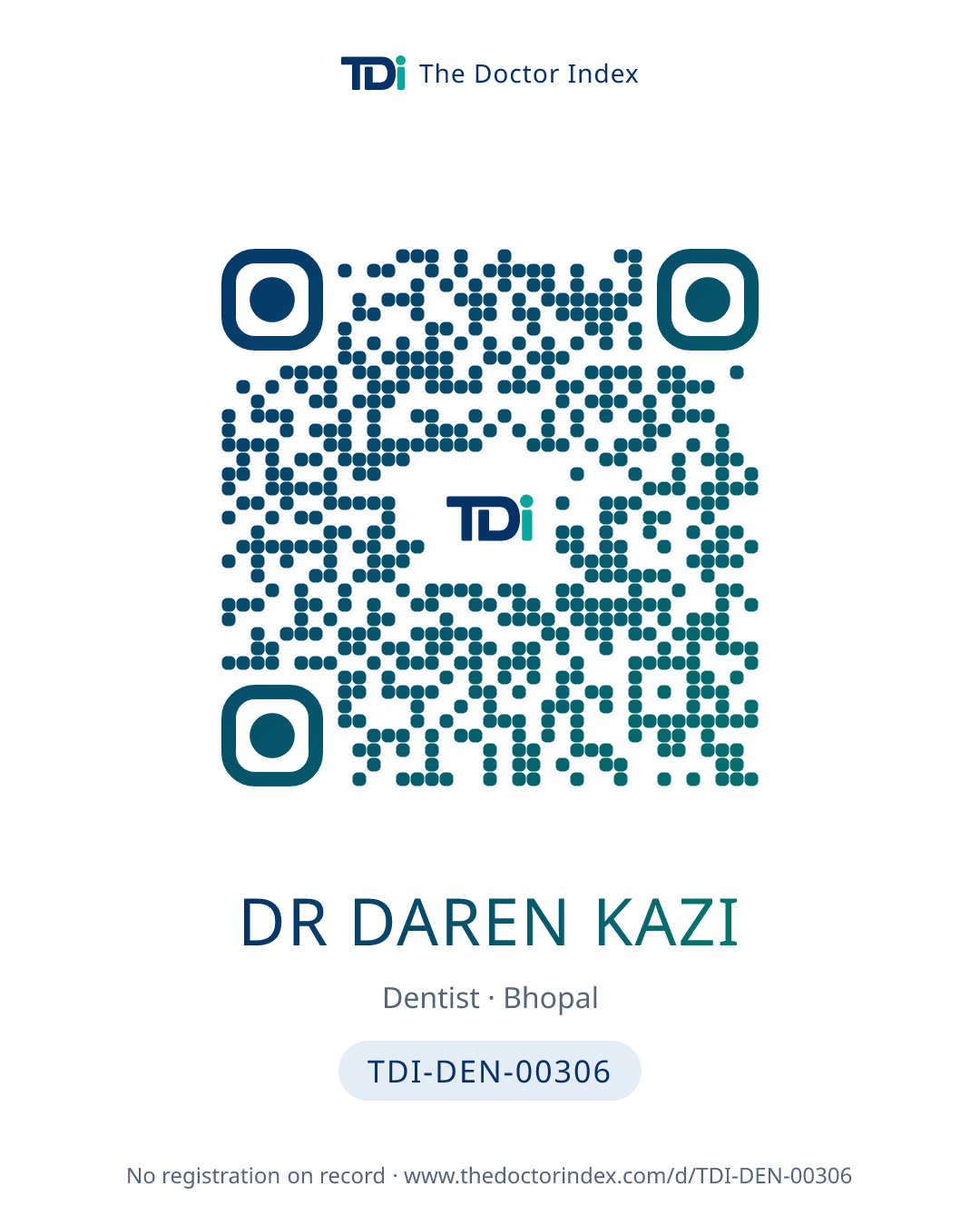 QR card for Dr Daren Kazi, TDI-DEN-00306