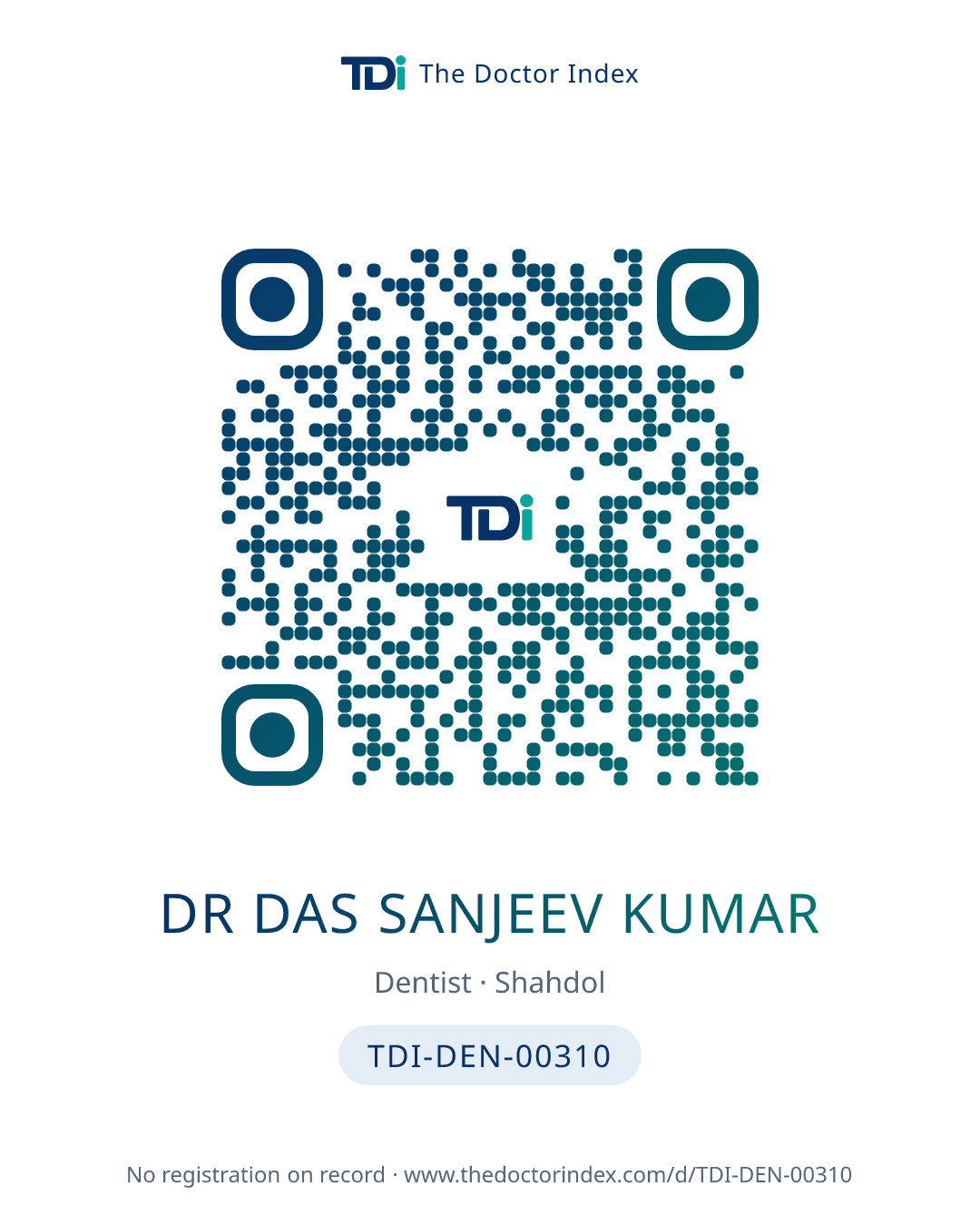 QR card for Dr Das Sanjeev Kumar, TDI-DEN-00310