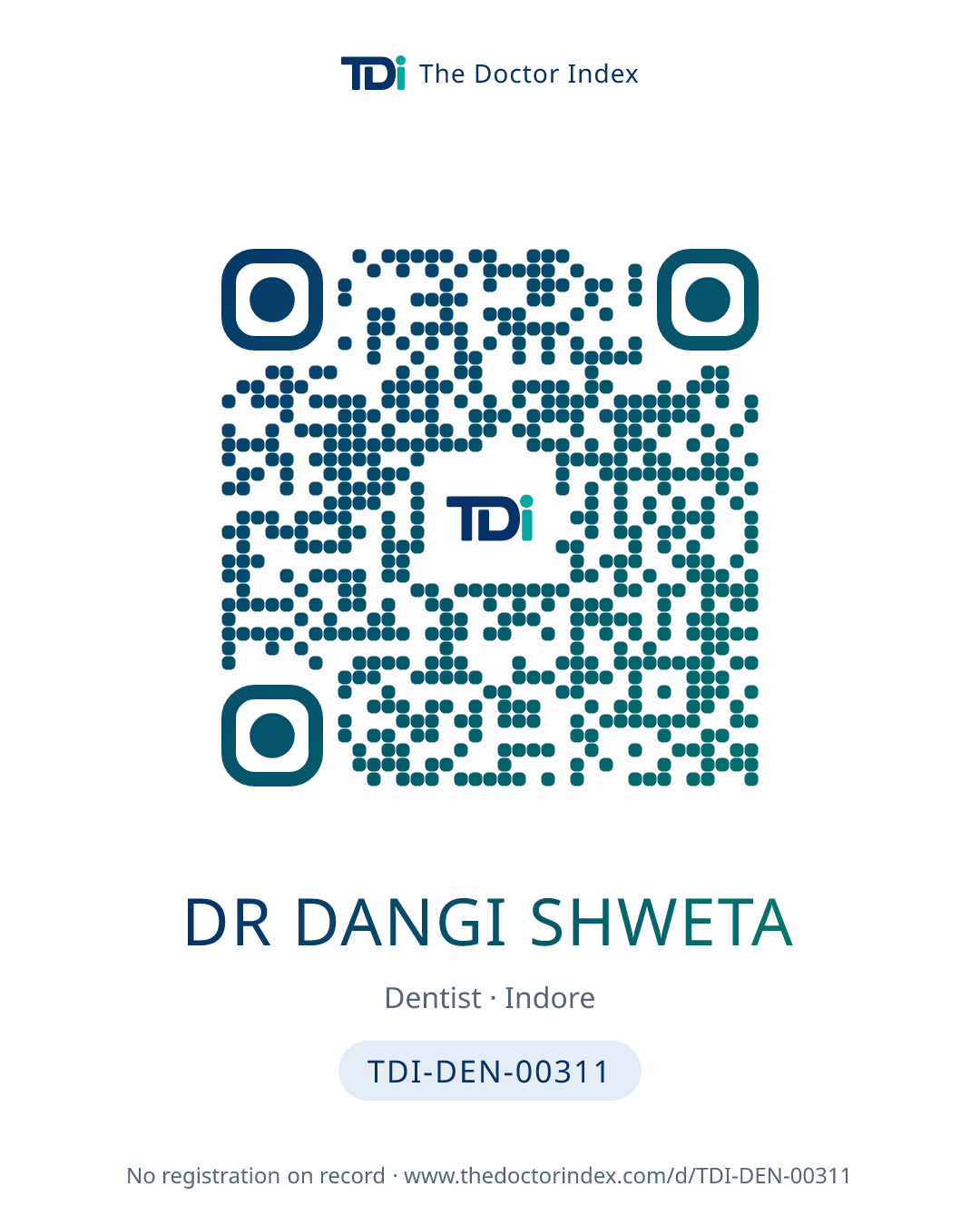 QR card for Dr Dangi Shweta, TDI-DEN-00311