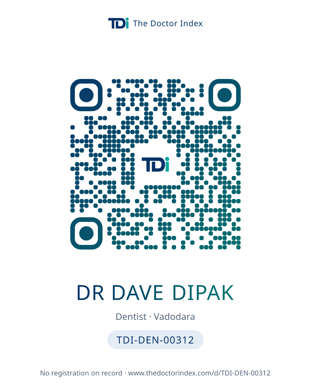 QR card for Dr Dave Dipak, TDI-DEN-00312