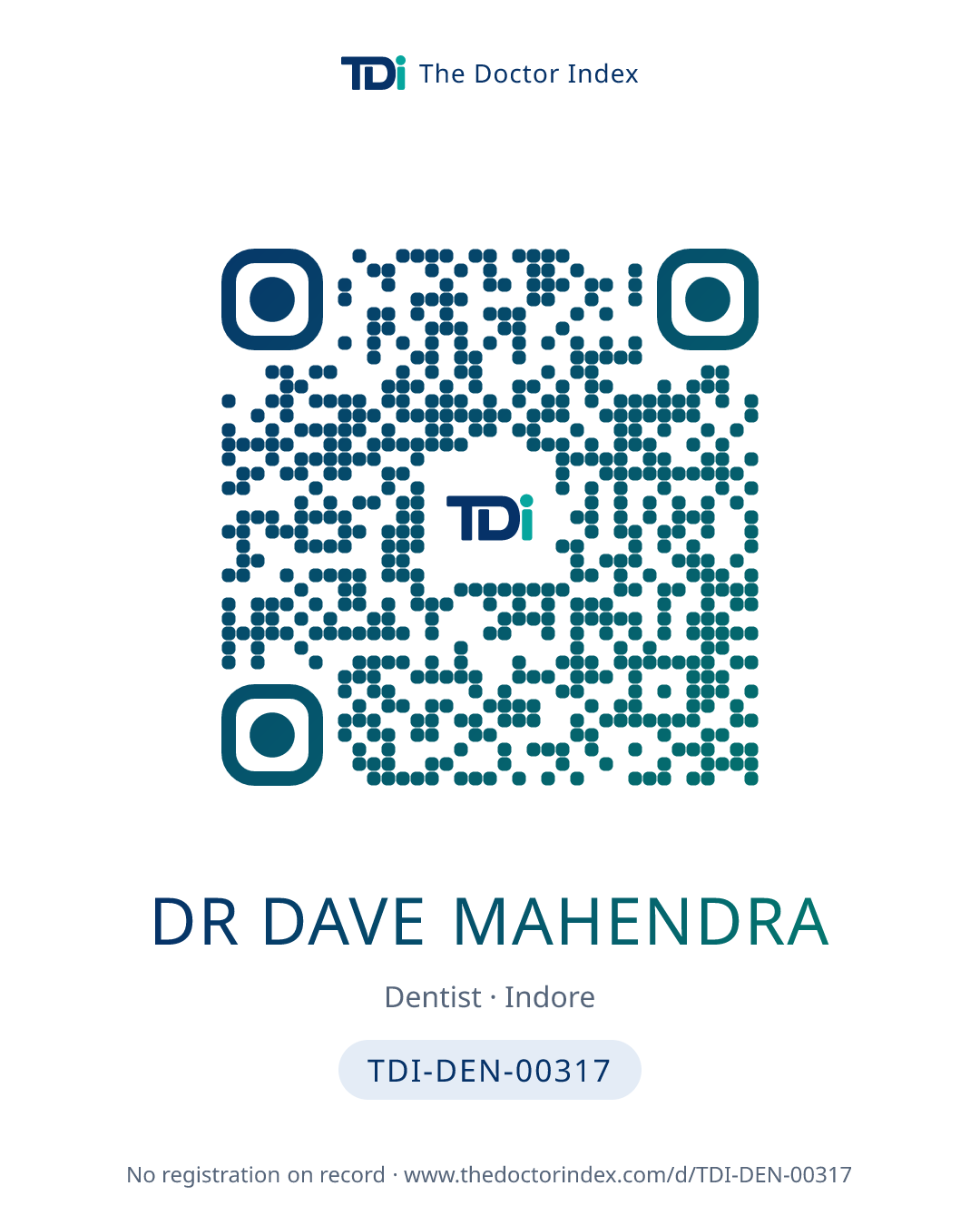 QR card for Dr Dave Mahendra, TDI-DEN-00317
