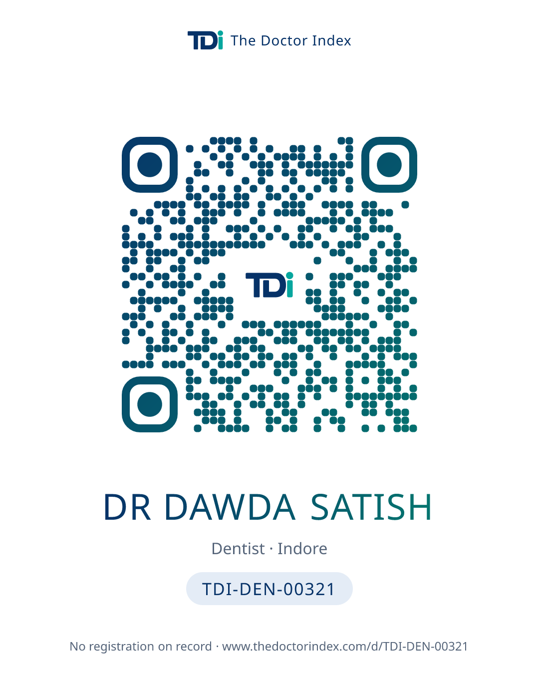 QR card for Dr Dawda Satish, TDI-DEN-00321