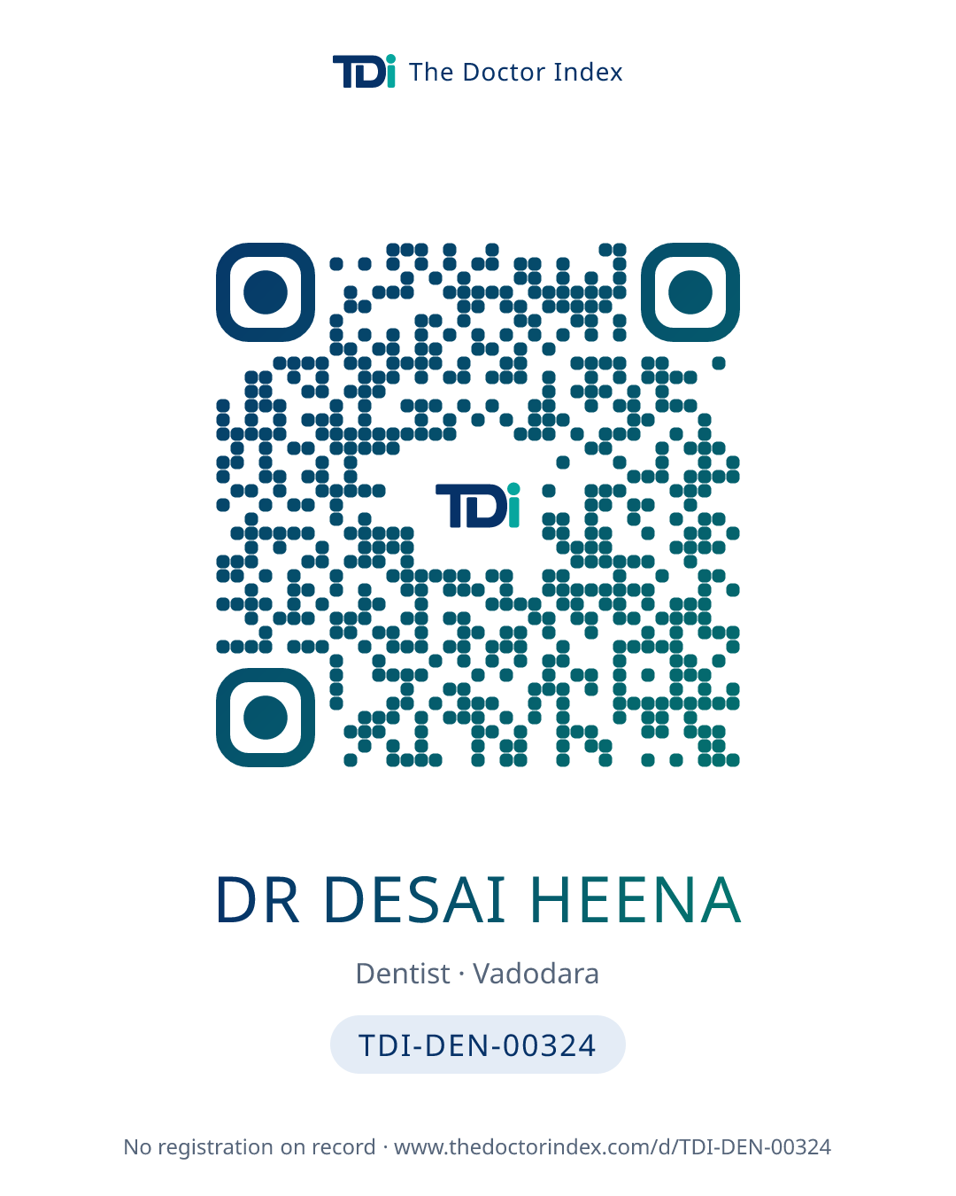 QR card for Dr Desai Heena, TDI-DEN-00324