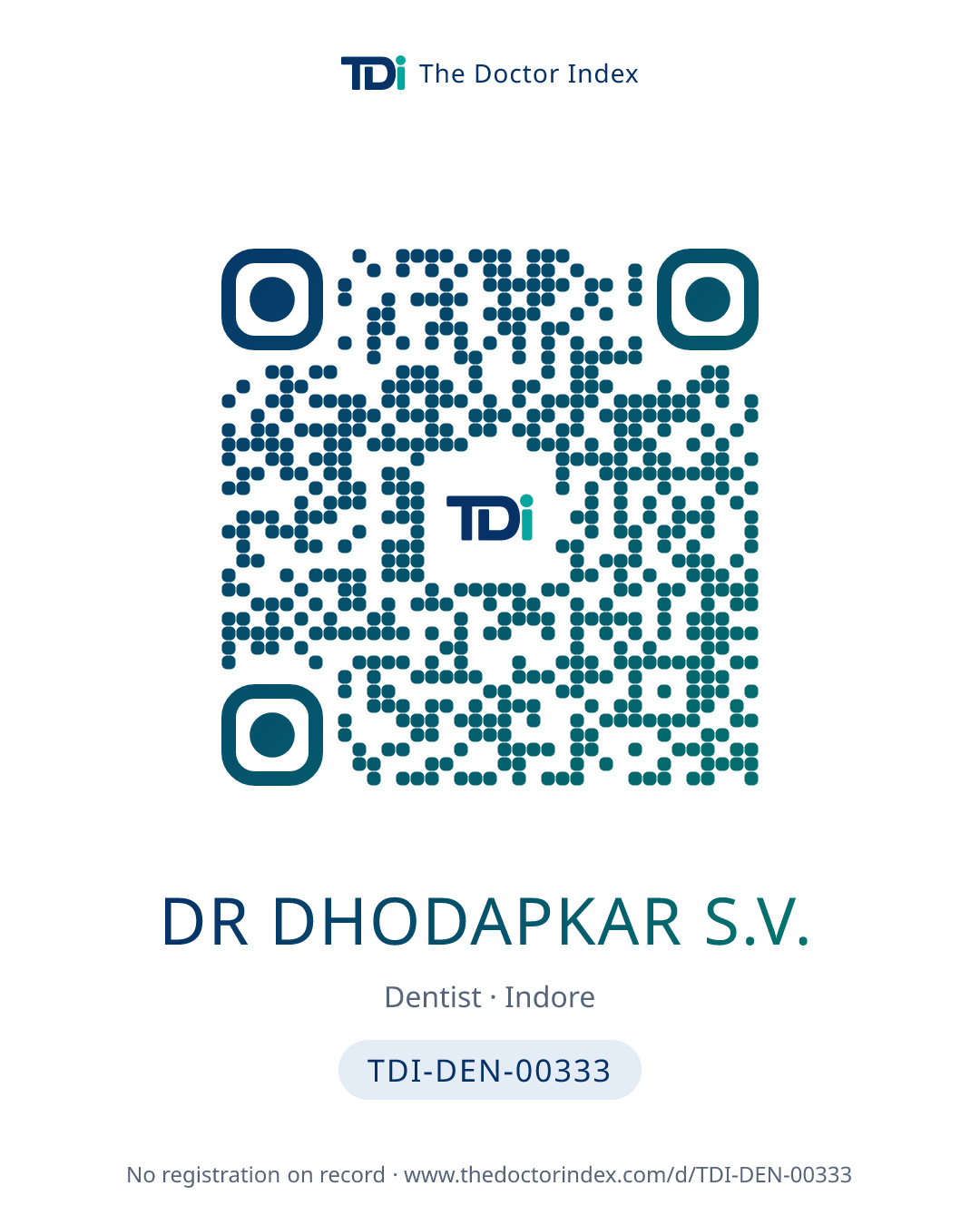 QR card for Dr Dhodapkar S.V., TDI-DEN-00333