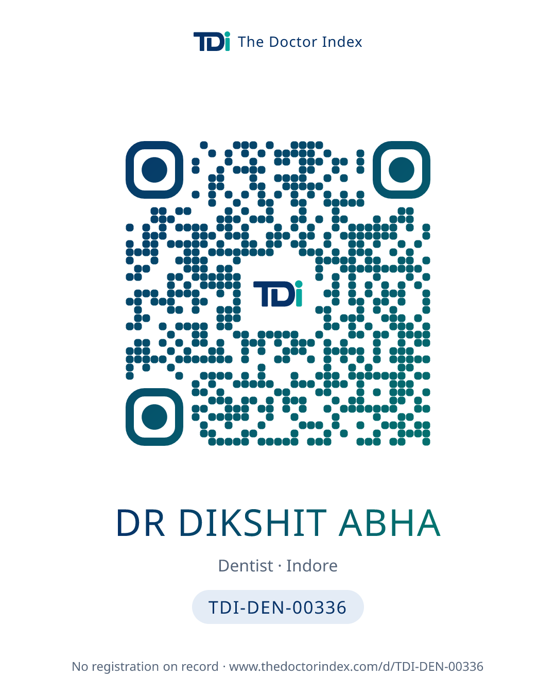 QR card for Dr Dikshit Abha, TDI-DEN-00336