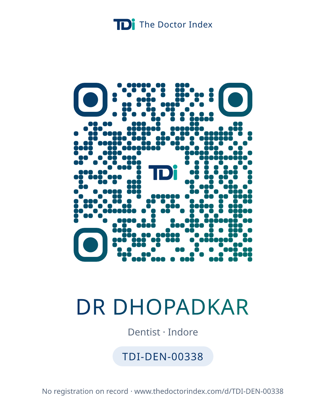 QR card for Dr Dhopadkar, TDI-DEN-00338