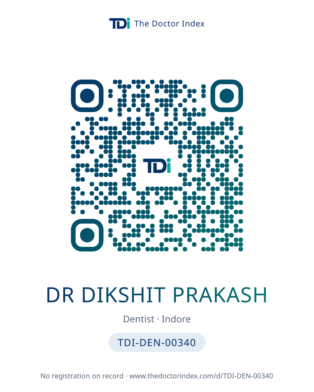 QR card for Dr Dikshit Prakash, TDI-DEN-00340