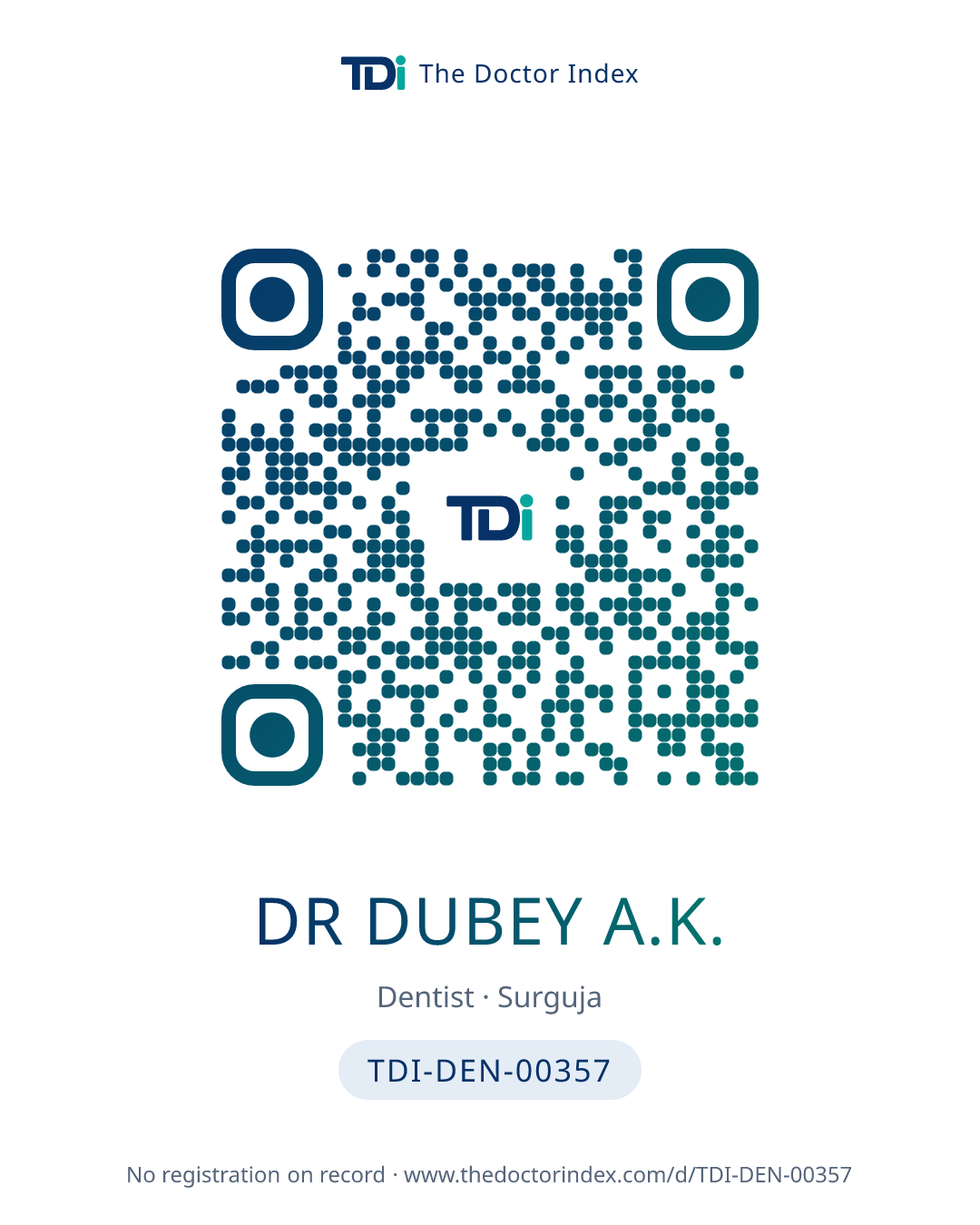 QR card for Dr Dubey A.K., TDI-DEN-00357