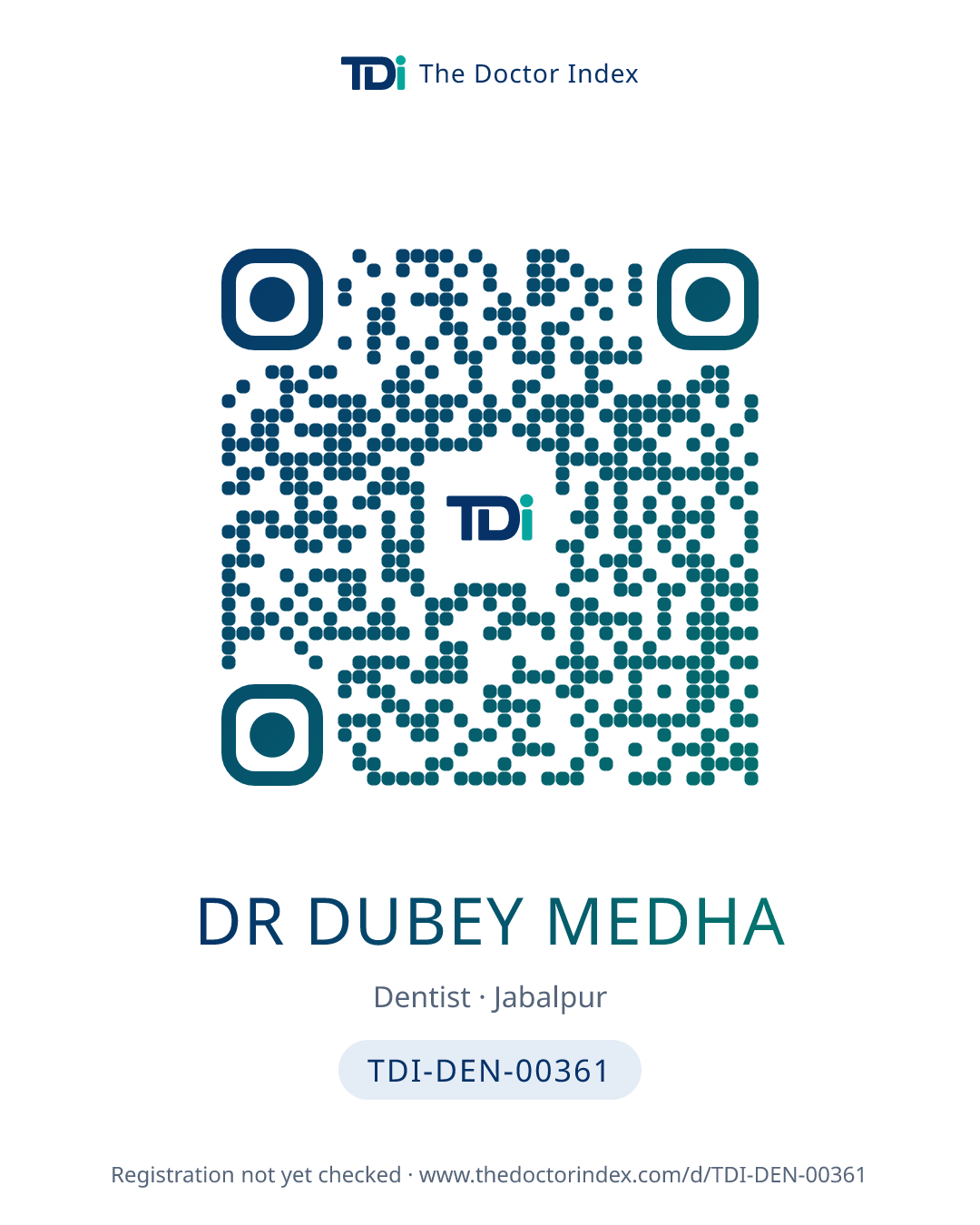 QR card for Dr Dubey Medha, TDI-DEN-00361