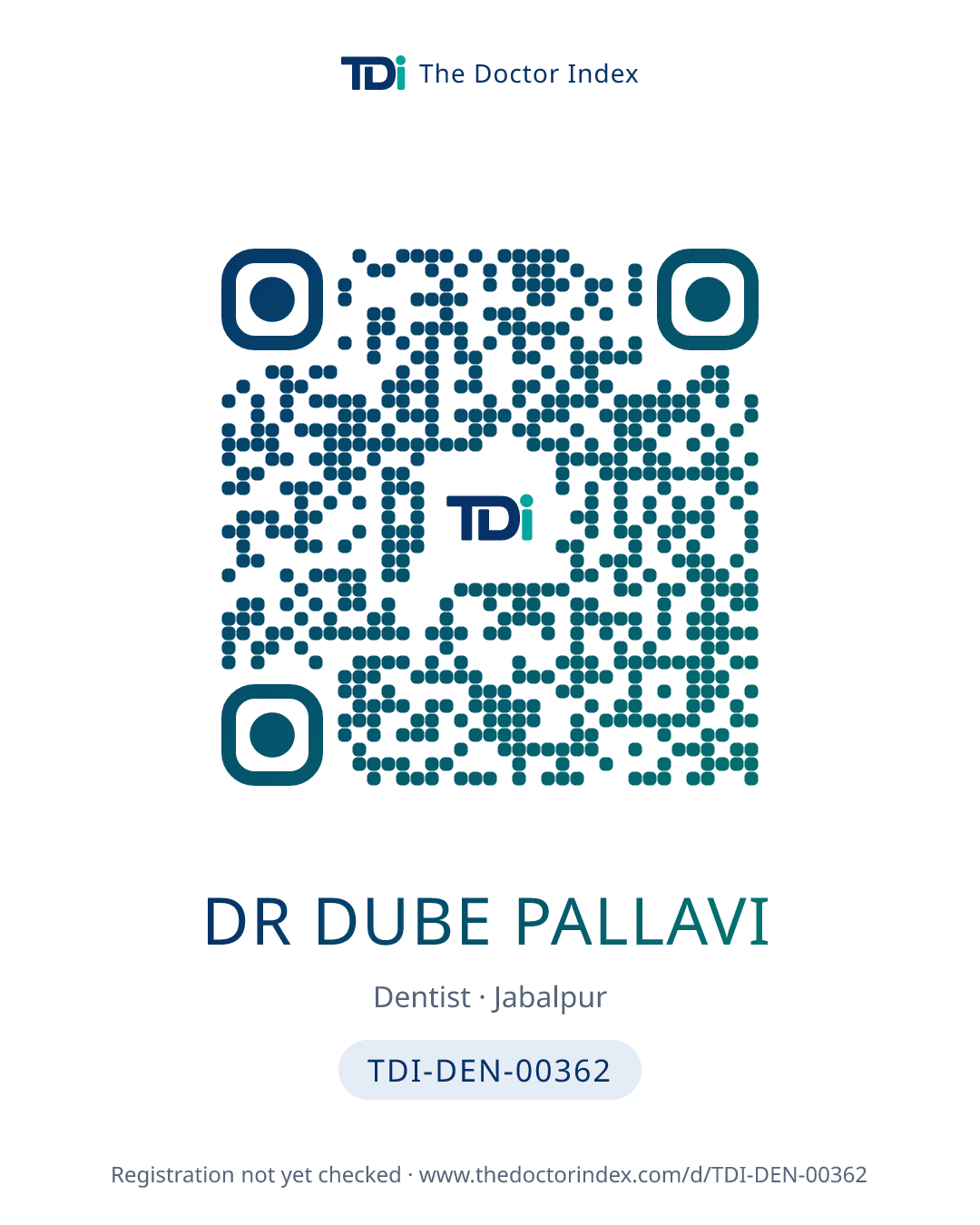QR card for Dr Dube Pallavi, TDI-DEN-00362