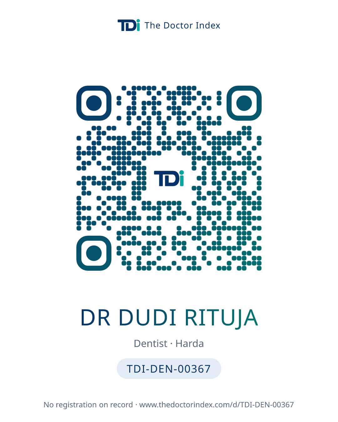 QR card for Dr Dudi Rituja, TDI-DEN-00367