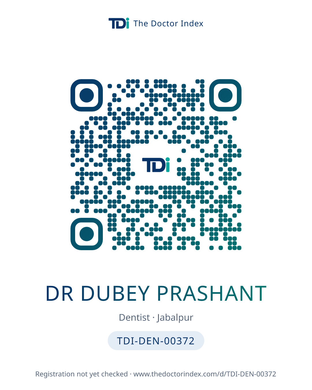 QR card for Dr Dubey Prashant, TDI-DEN-00372