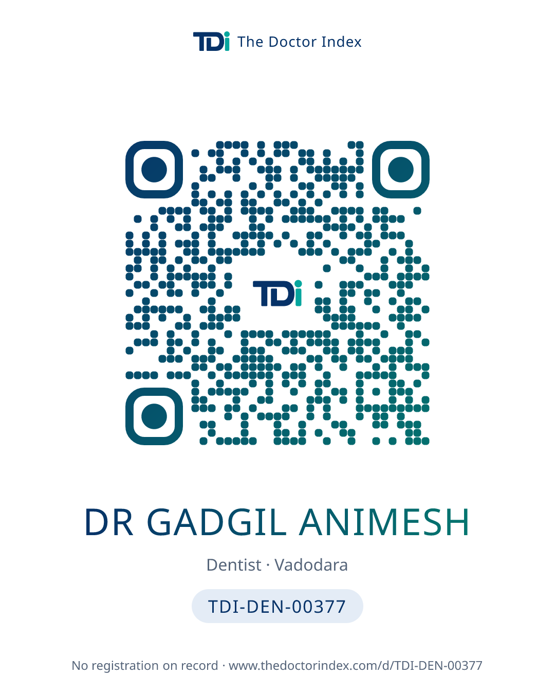 QR card for Dr Gadgil Animesh, TDI-DEN-00377
