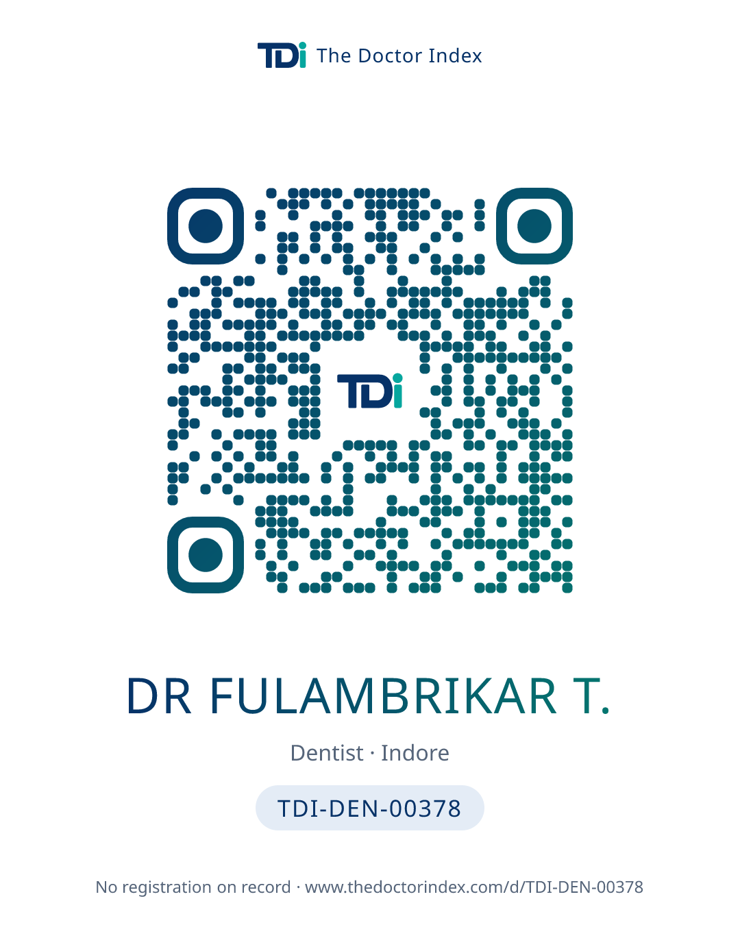 QR card for Dr Fulambrikar T., TDI-DEN-00378