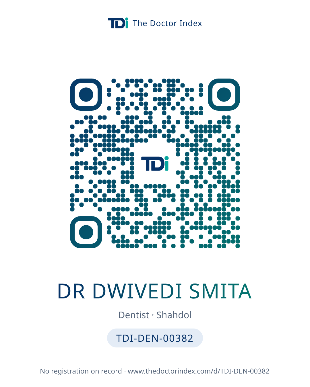 QR card for Dr Dwivedi Smita, TDI-DEN-00382