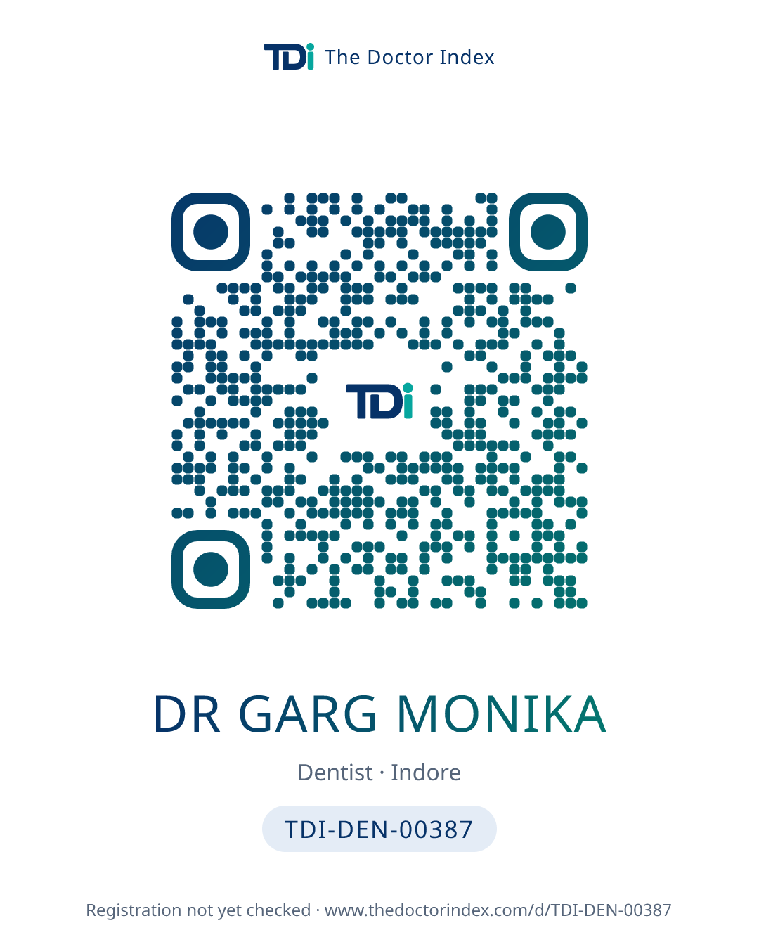 QR card for Dr Garg Monika, TDI-DEN-00387