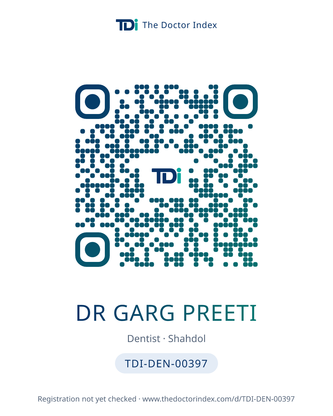 QR card for Dr Garg Preeti, TDI-DEN-00397