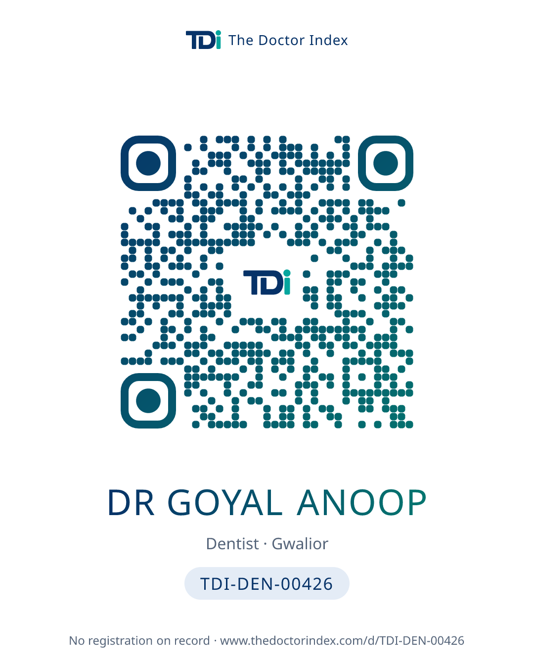 QR card for Dr Goyal Anoop, TDI-DEN-00426