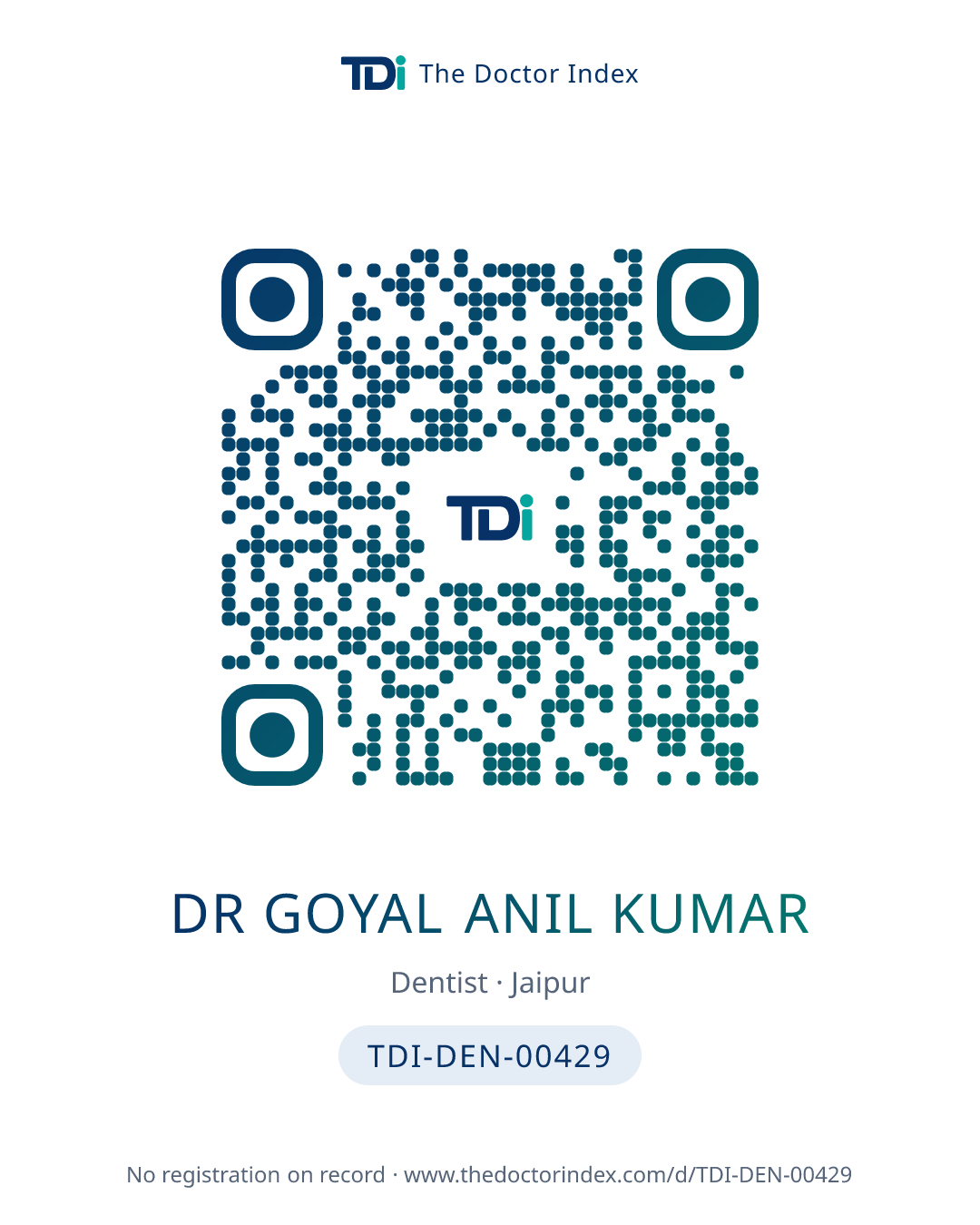 QR card for Dr Goyal Anil Kumar, TDI-DEN-00429