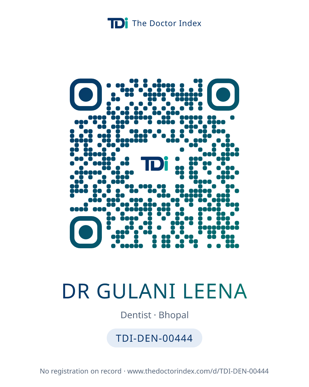 QR card for Dr Gulani Leena, TDI-DEN-00444