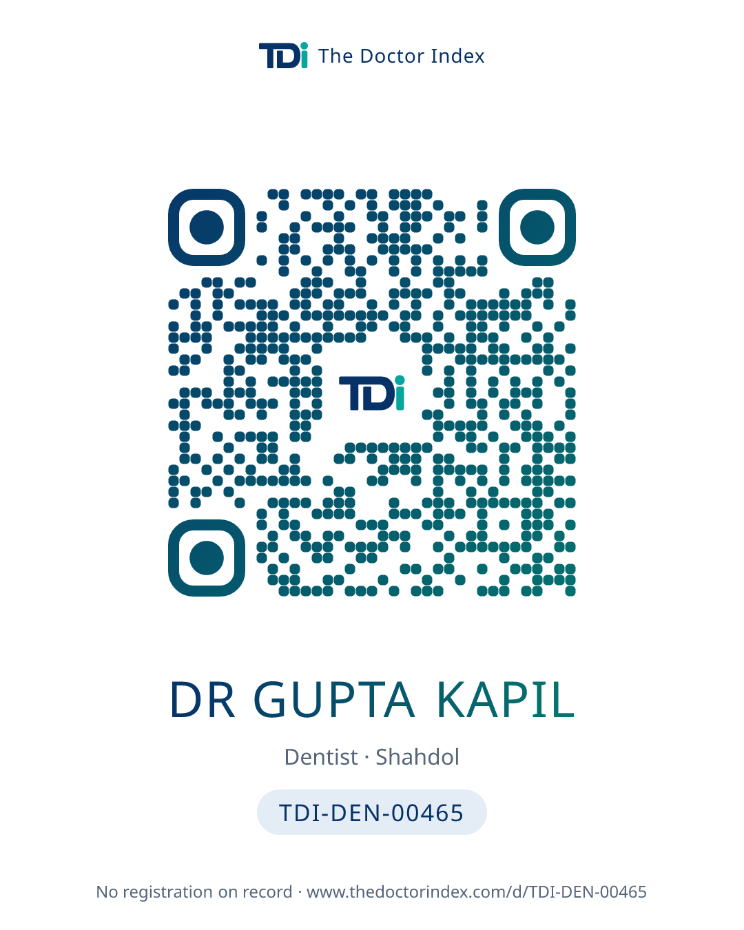 QR card for Dr Gupta Kapil, TDI-DEN-00465
