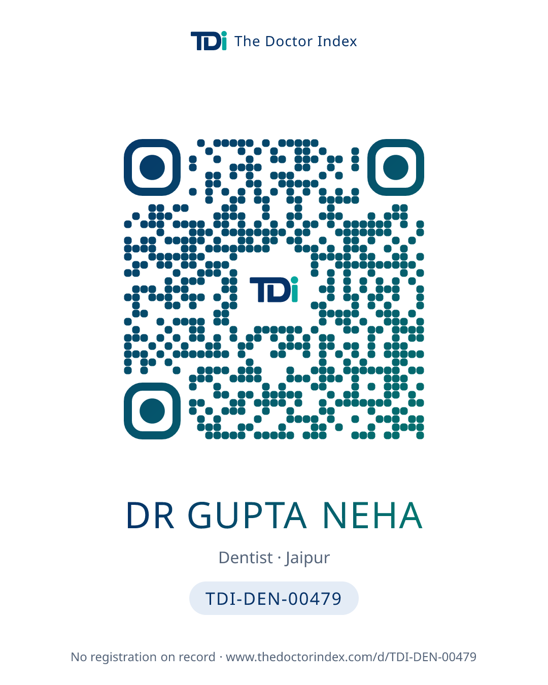 QR card for Dr Gupta Neha, TDI-DEN-00479