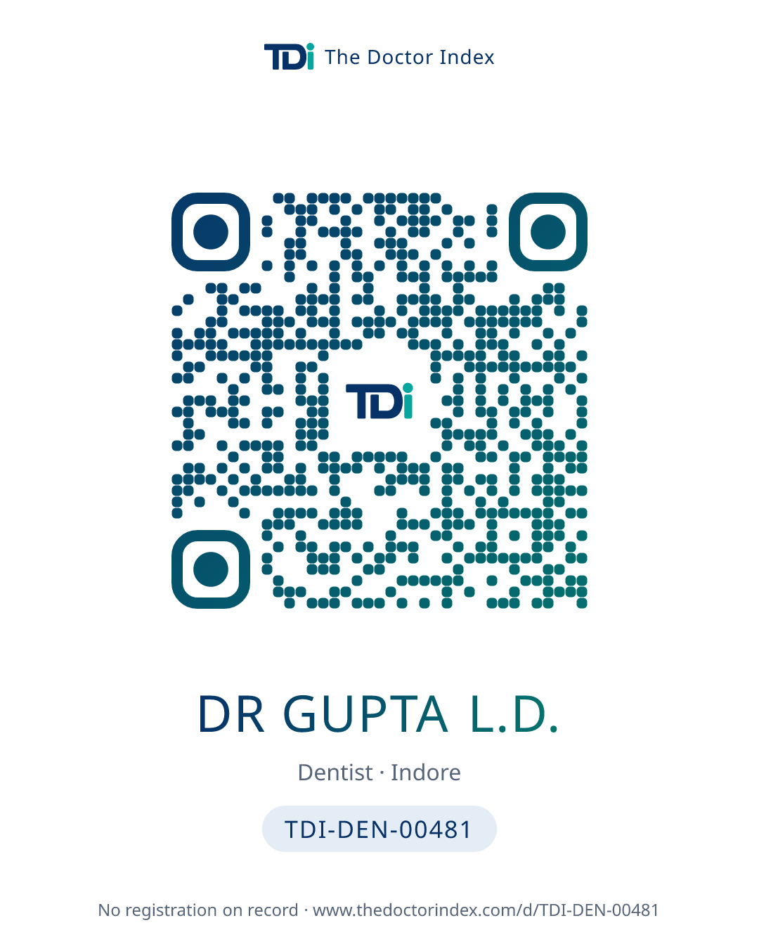 QR card for Dr Gupta L.D., TDI-DEN-00481
