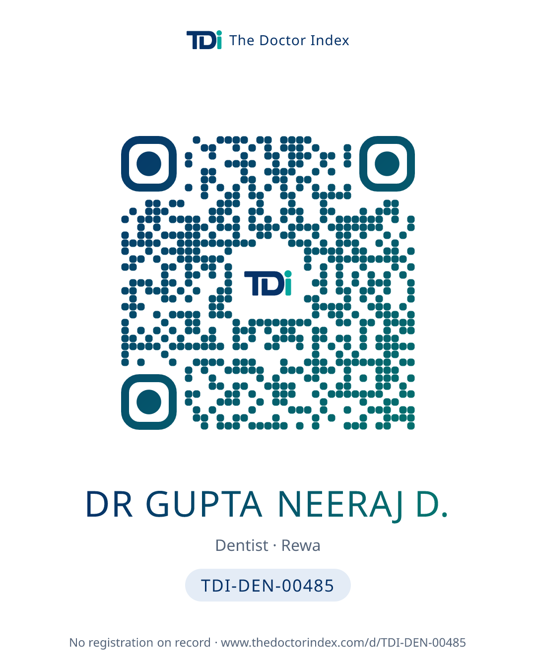 QR card for Dr Gupta Neeraj D., TDI-DEN-00485