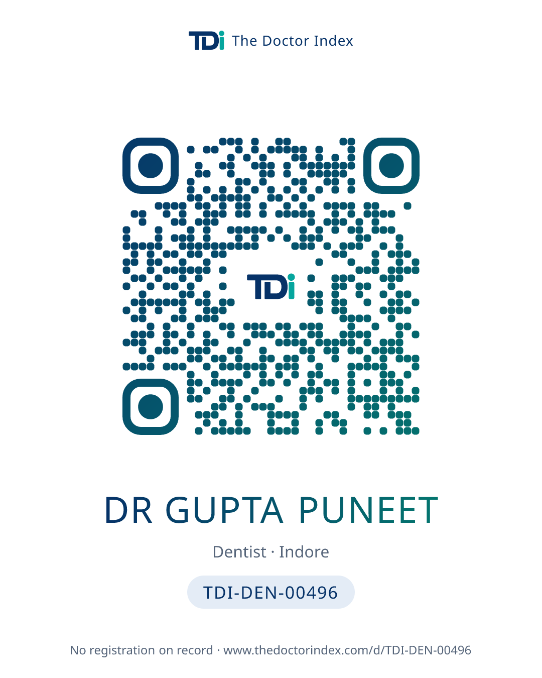 QR card for Dr Gupta Puneet, TDI-DEN-00496