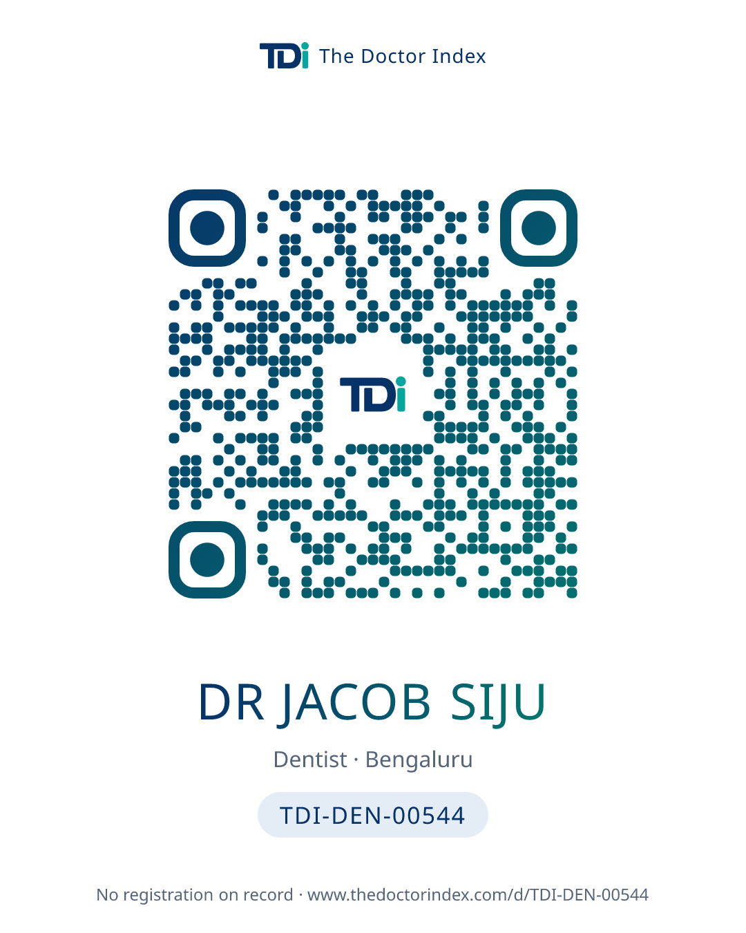 QR card for Dr Jacob Siju, TDI-DEN-00544