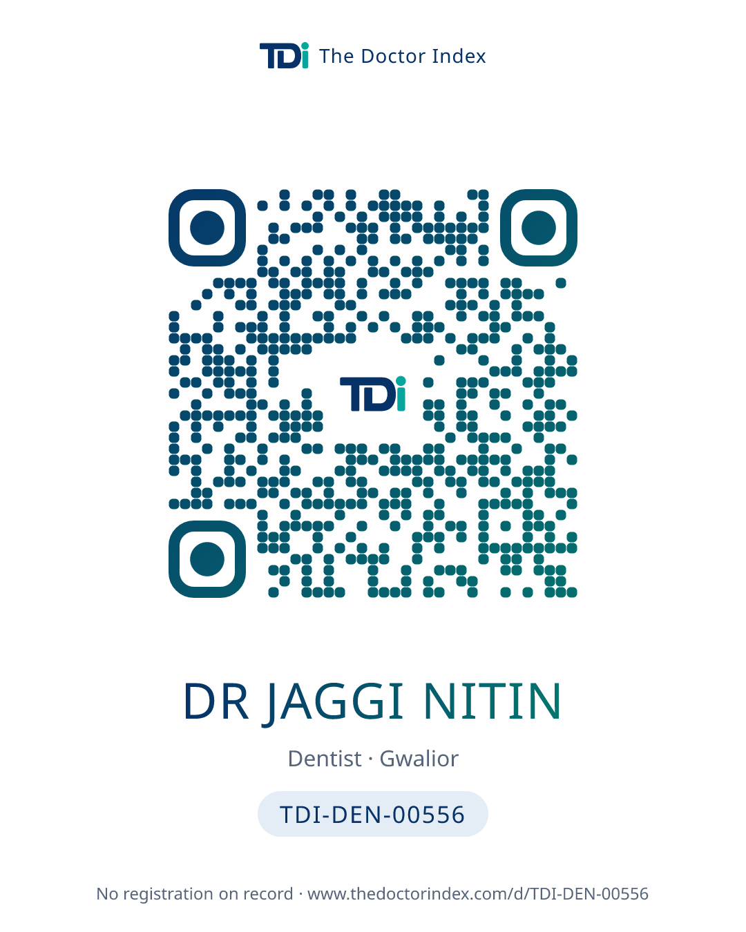 QR card for Dr Jaggi Nitin, TDI-DEN-00556